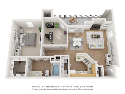 Floor plan for 1 bed, 1 bath, 914 sqft